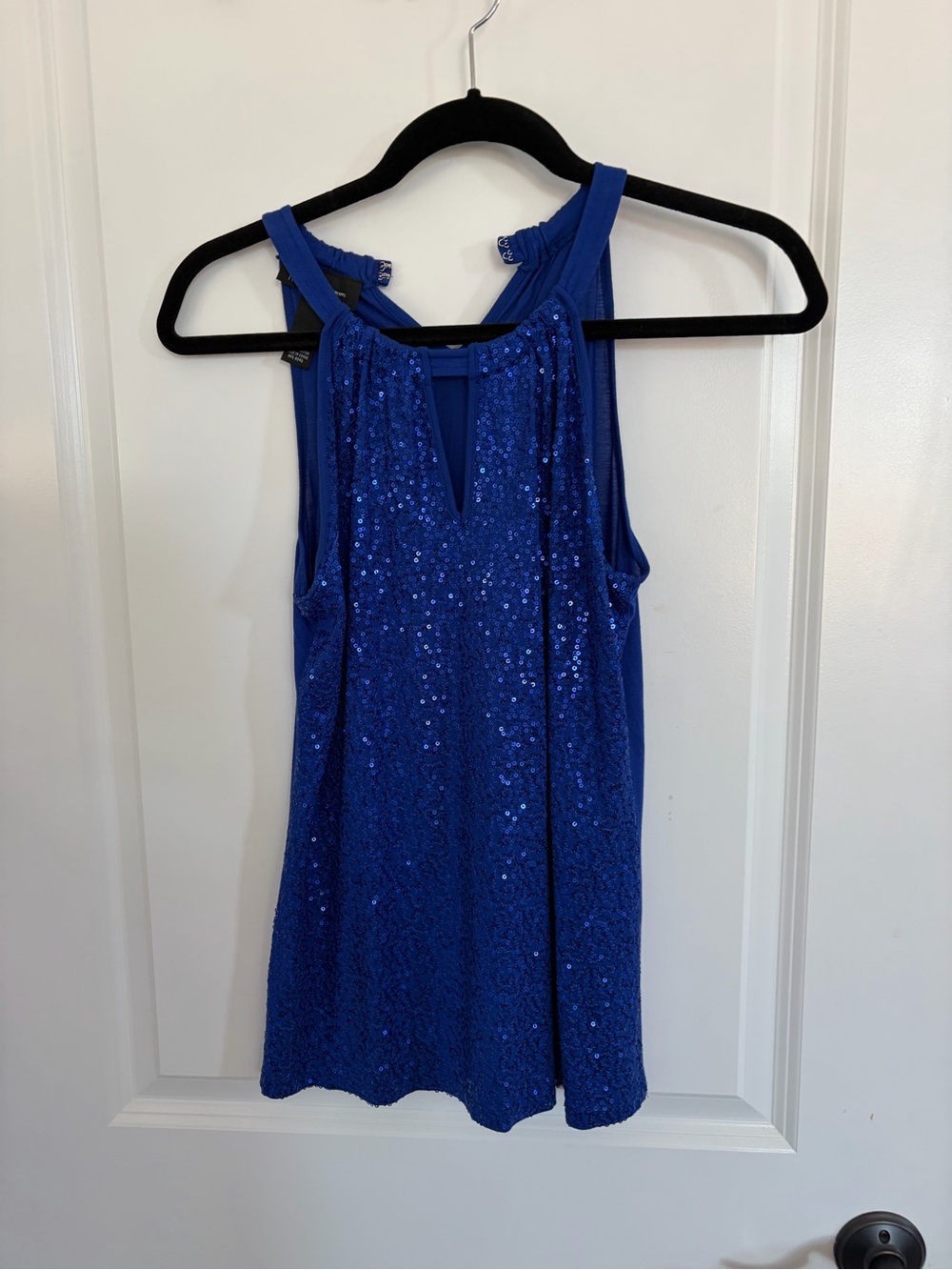 INC Blue Sequin Halter Tank Top - Women's Sleeveless Evening Top